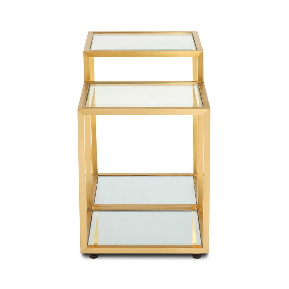 Chic Duo-Shade Glass End Tables with Metallic Frame