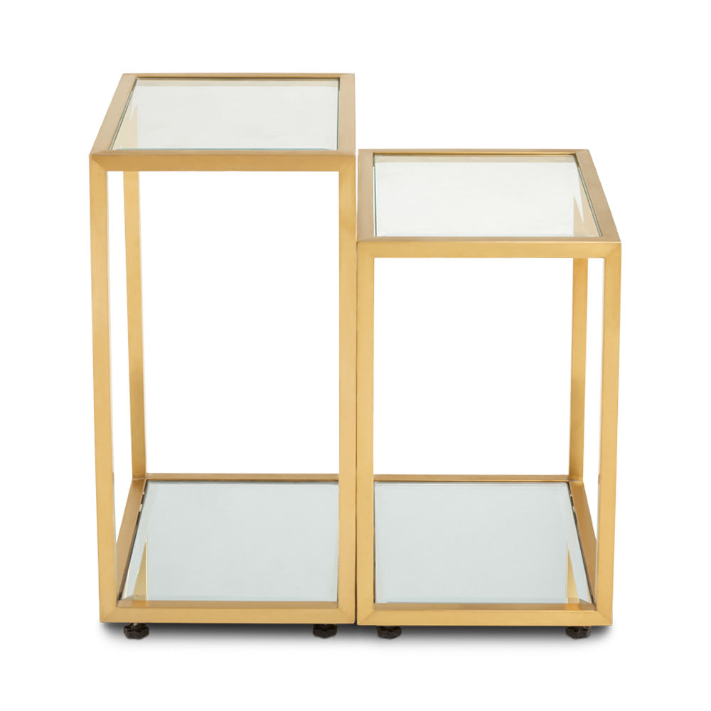 Chic Duo-Shade Glass End Tables with Metallic Frame