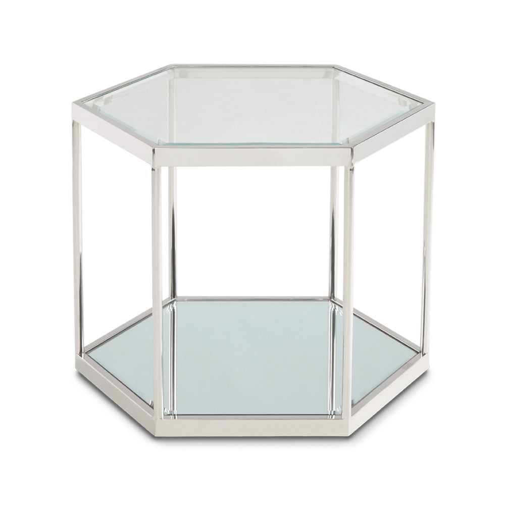 Hexagonal Glass Top Silver End Table