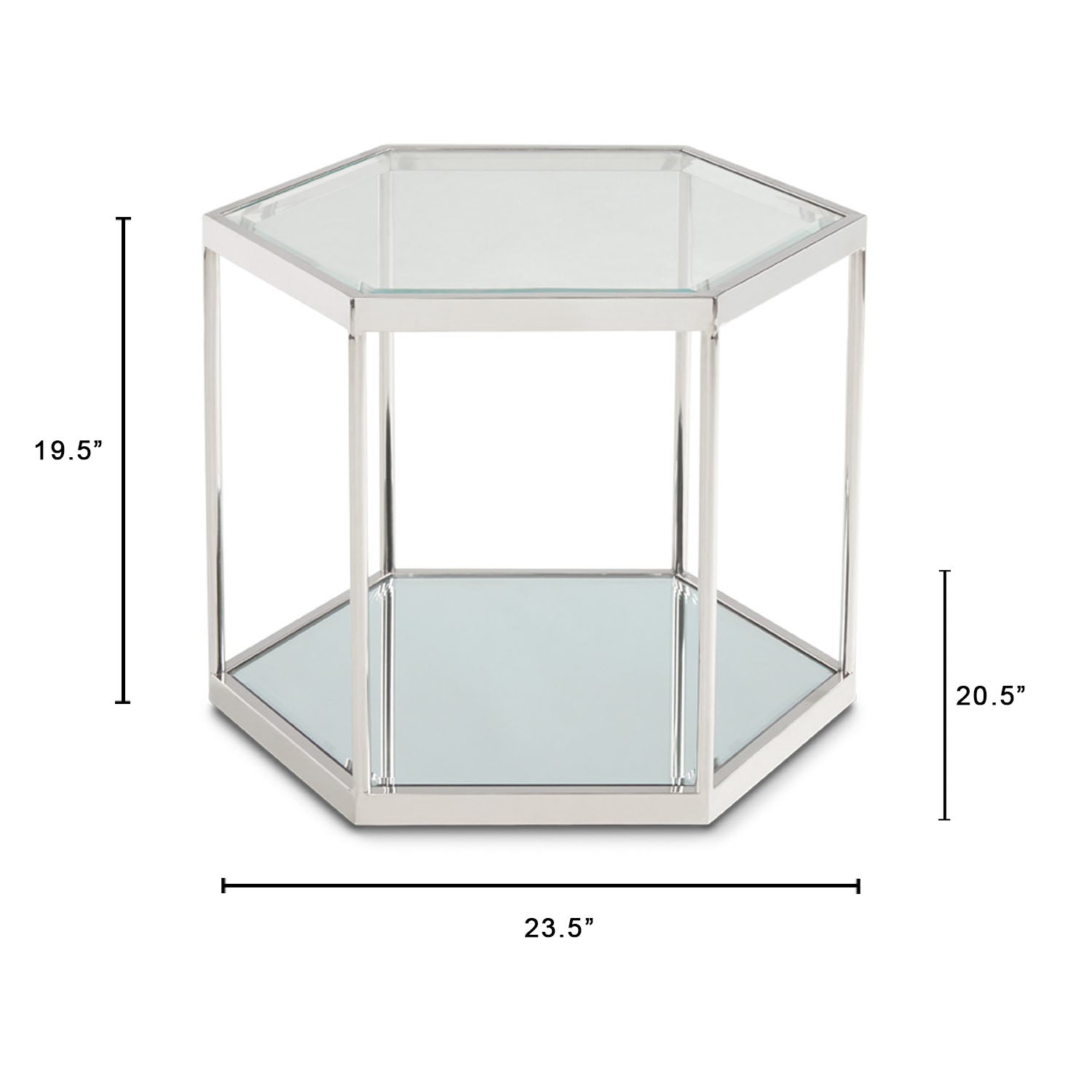 Hexagonal Glass Top Silver End Table
