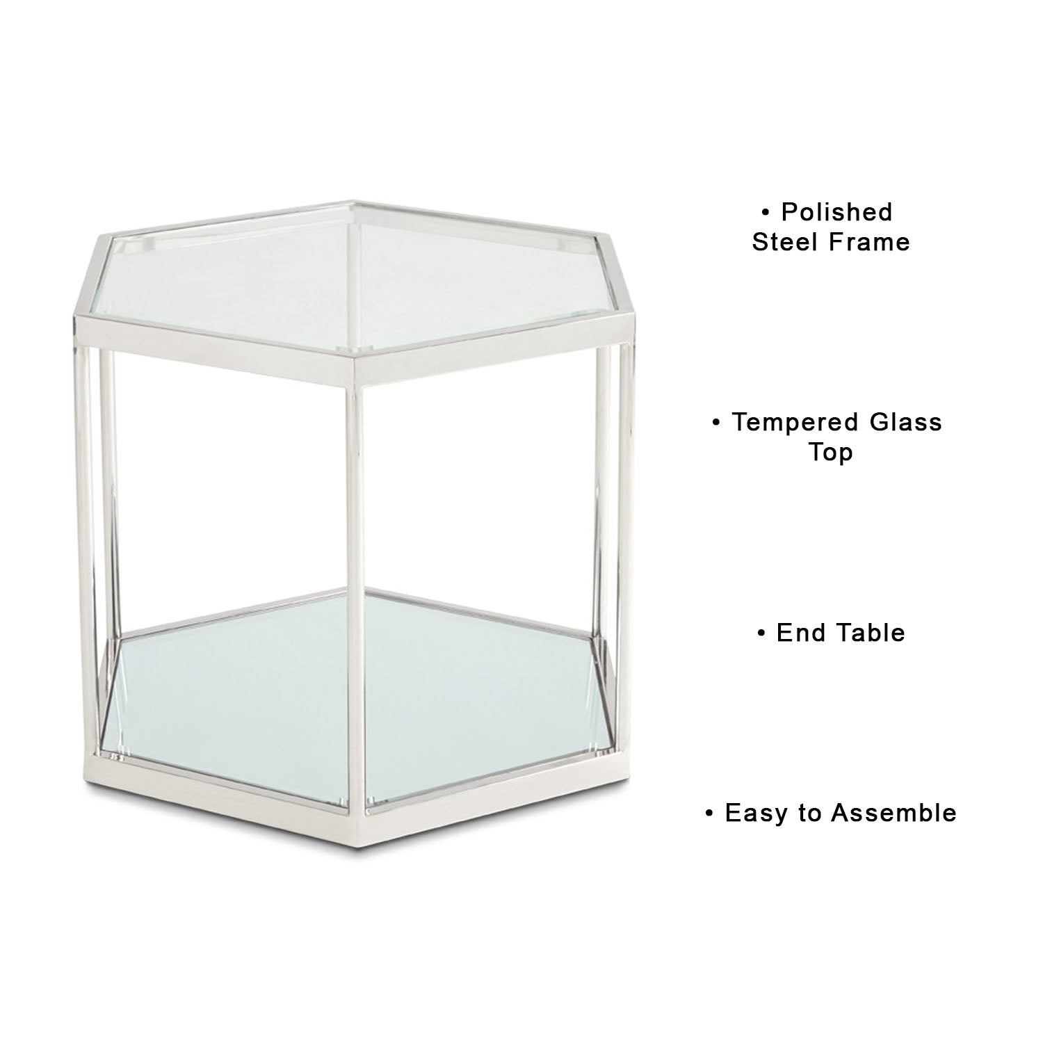Hexagonal Glass Top Silver End Table