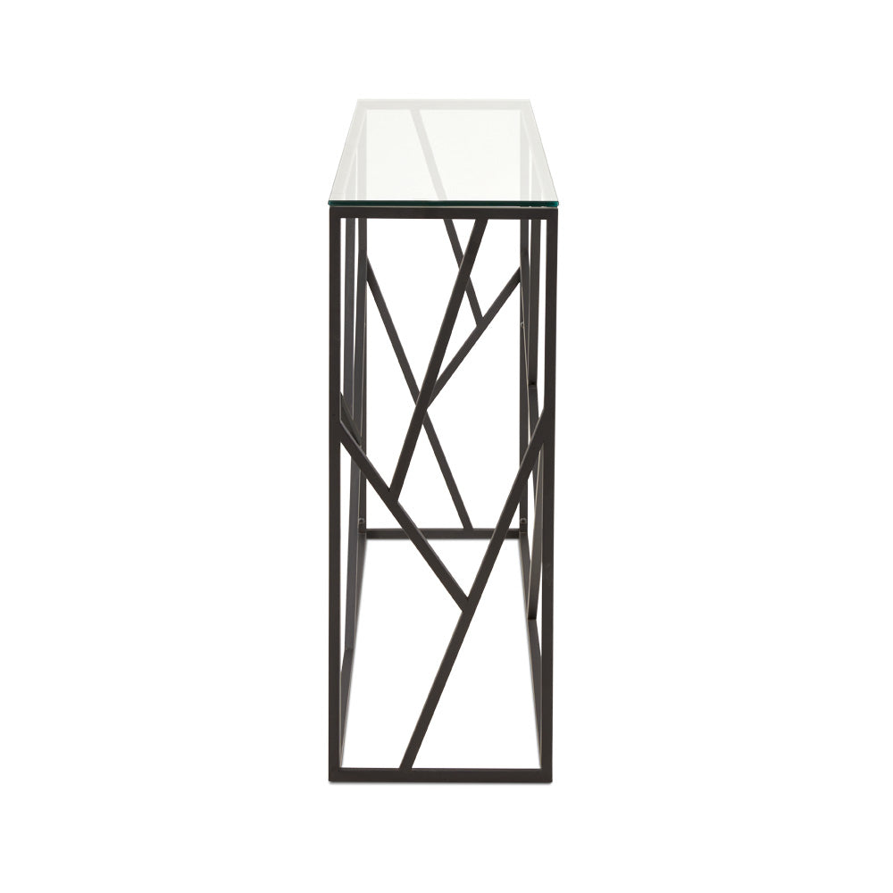 Elegant Carole Glass-Top Console Table: Sleek Black Finish