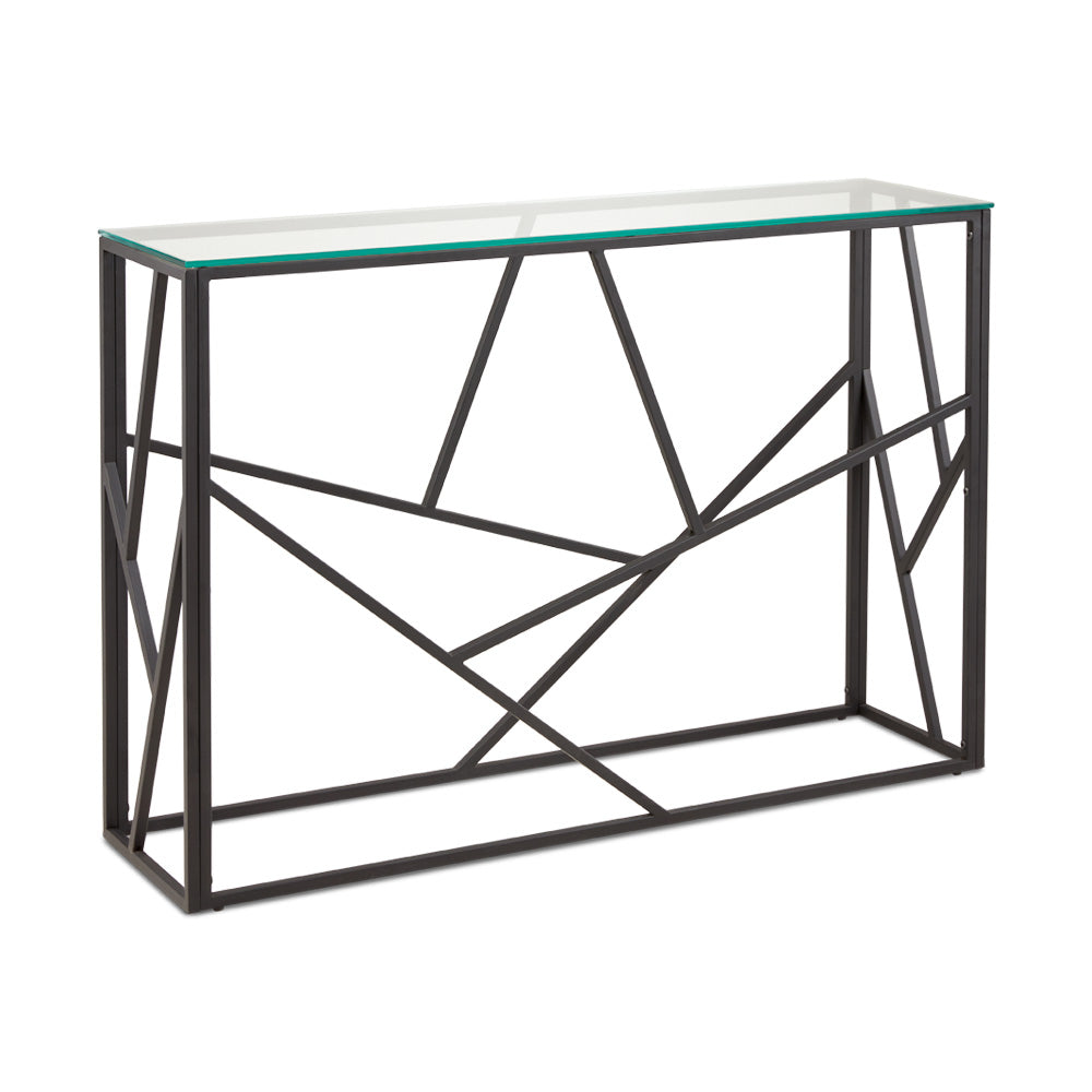 Elegant Carole Glass-Top Console Table: Sleek Black Finish