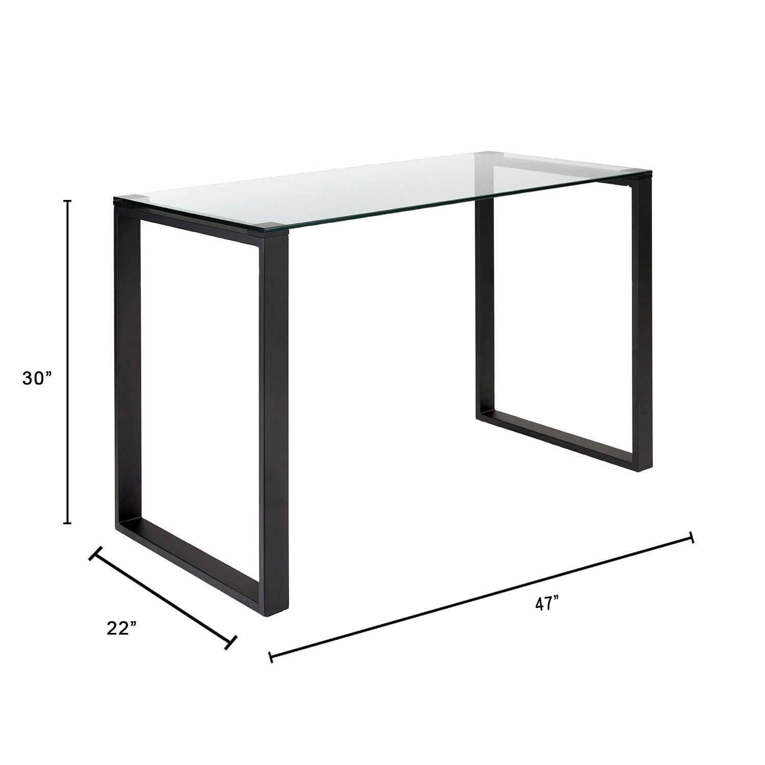 Sleek Black Metal Frame Desk with Tempered Glass Top
