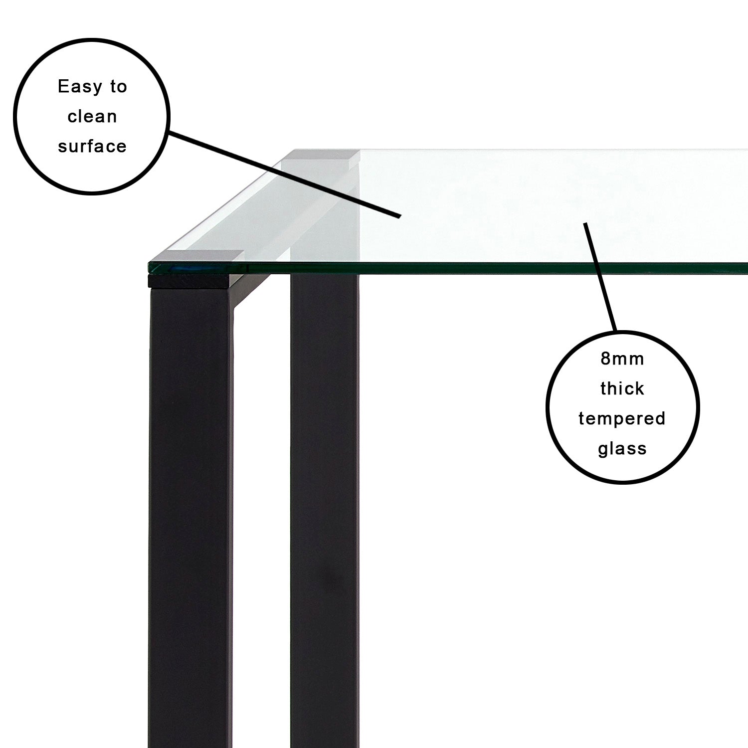 Sleek Black Metal Frame Desk with Tempered Glass Top