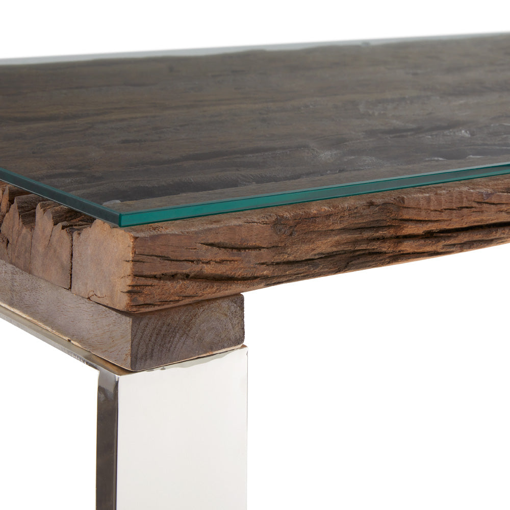 Modern Railwood Desk with Stainless Steel Base