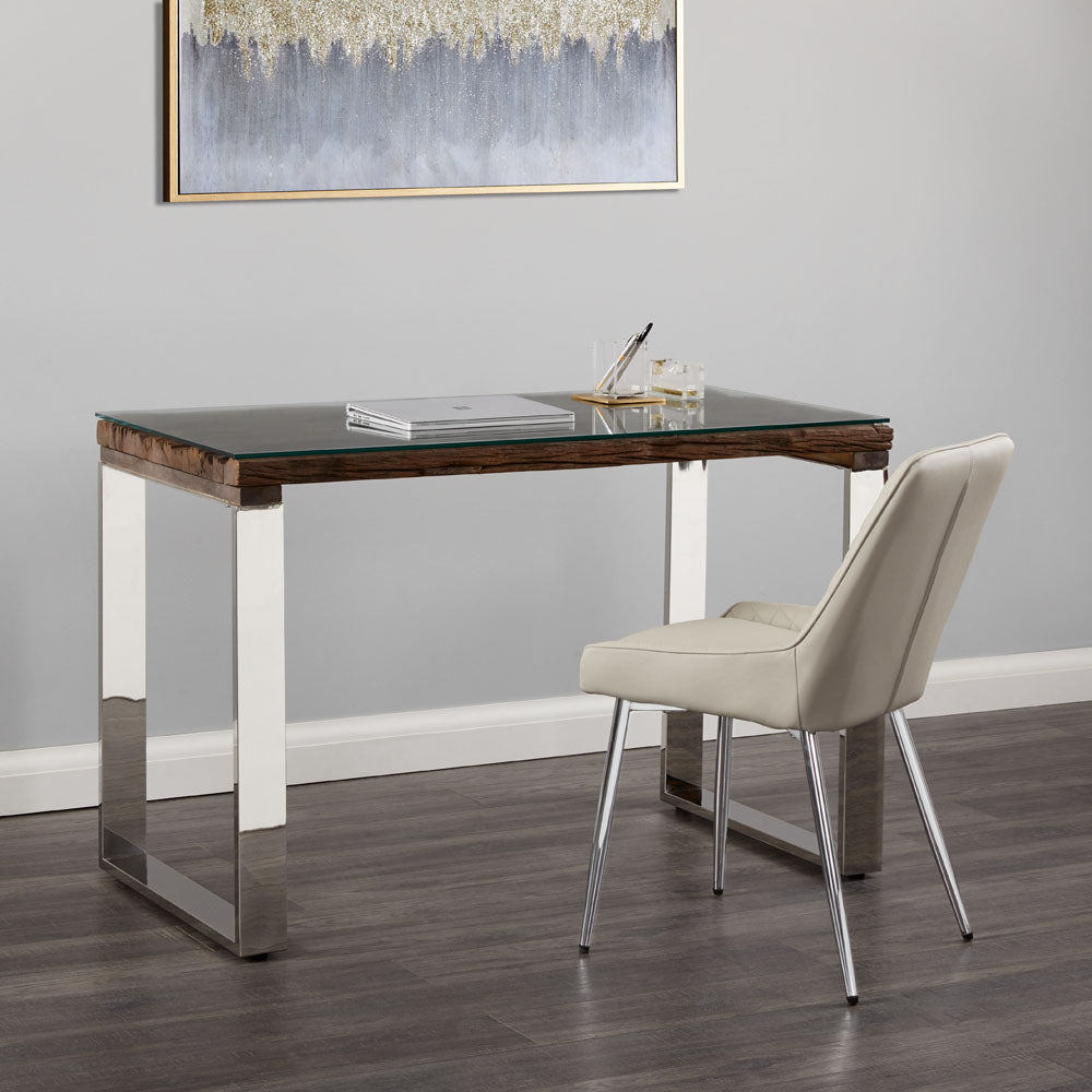 Modern Railwood Desk with Stainless Steel Base