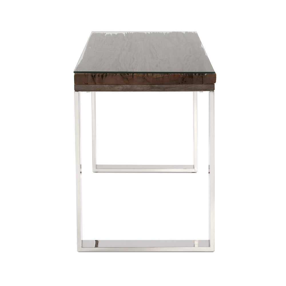 Modern Railwood Desk with Stainless Steel Base