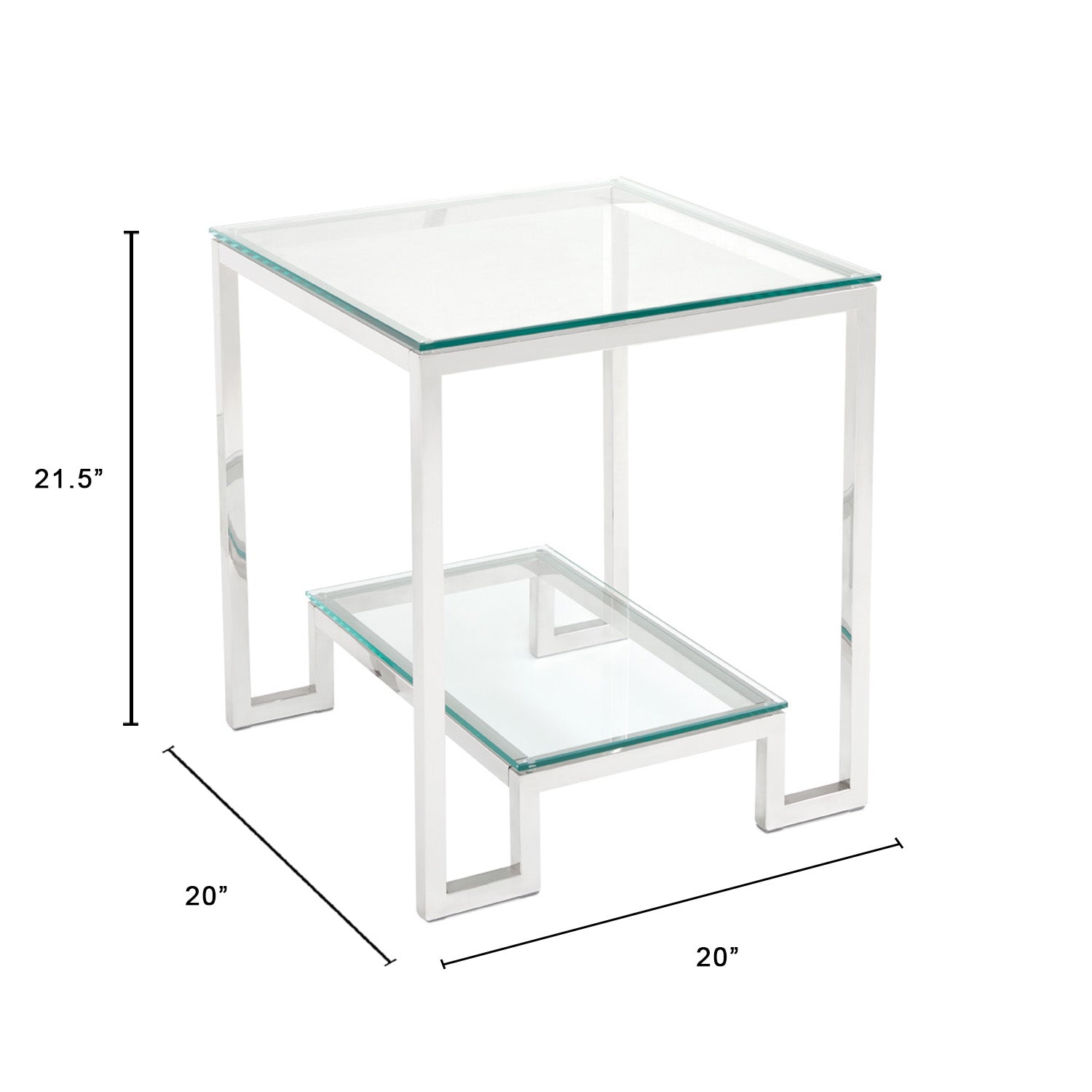 Elegant Glass Side Table with Polished Steel Frame