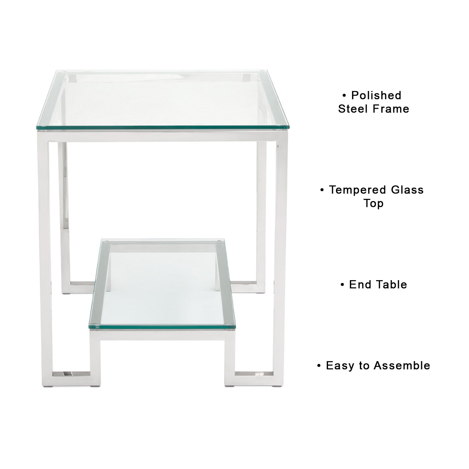 Elegant Glass Side Table with Polished Steel Frame