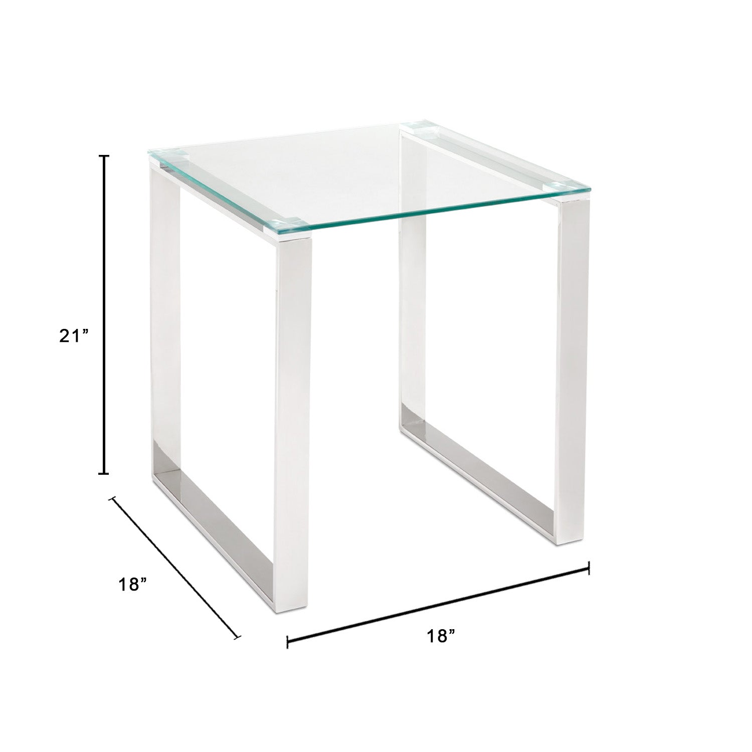 Contemporary Glass-Top End Table with Polished Steel Frame