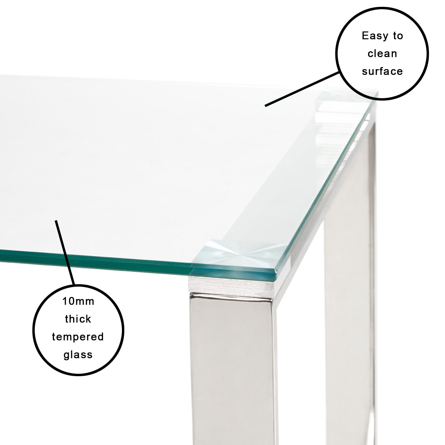 Contemporary Glass-Top End Table with Polished Steel Frame