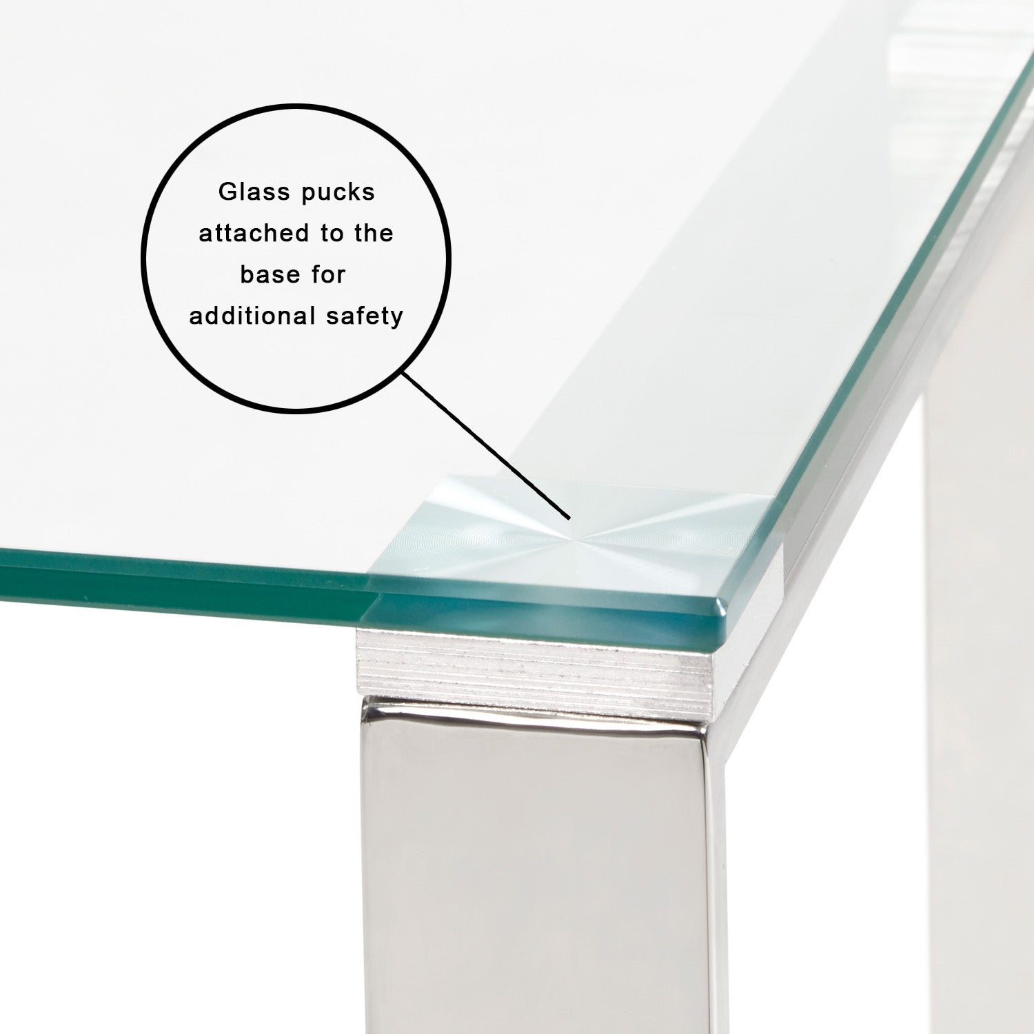 Contemporary Glass-Top End Table with Polished Steel Frame