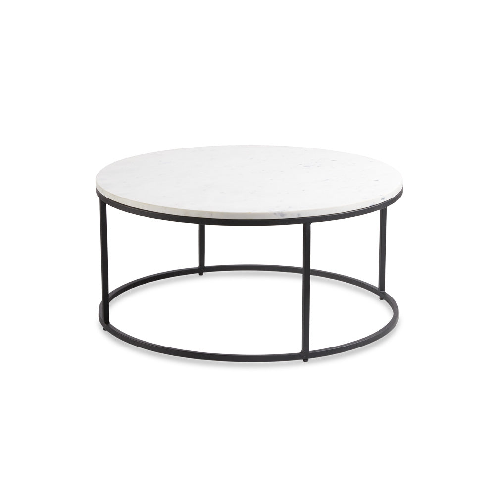 Marble-Top Nesting Coffee Table Duo in Black Finish
