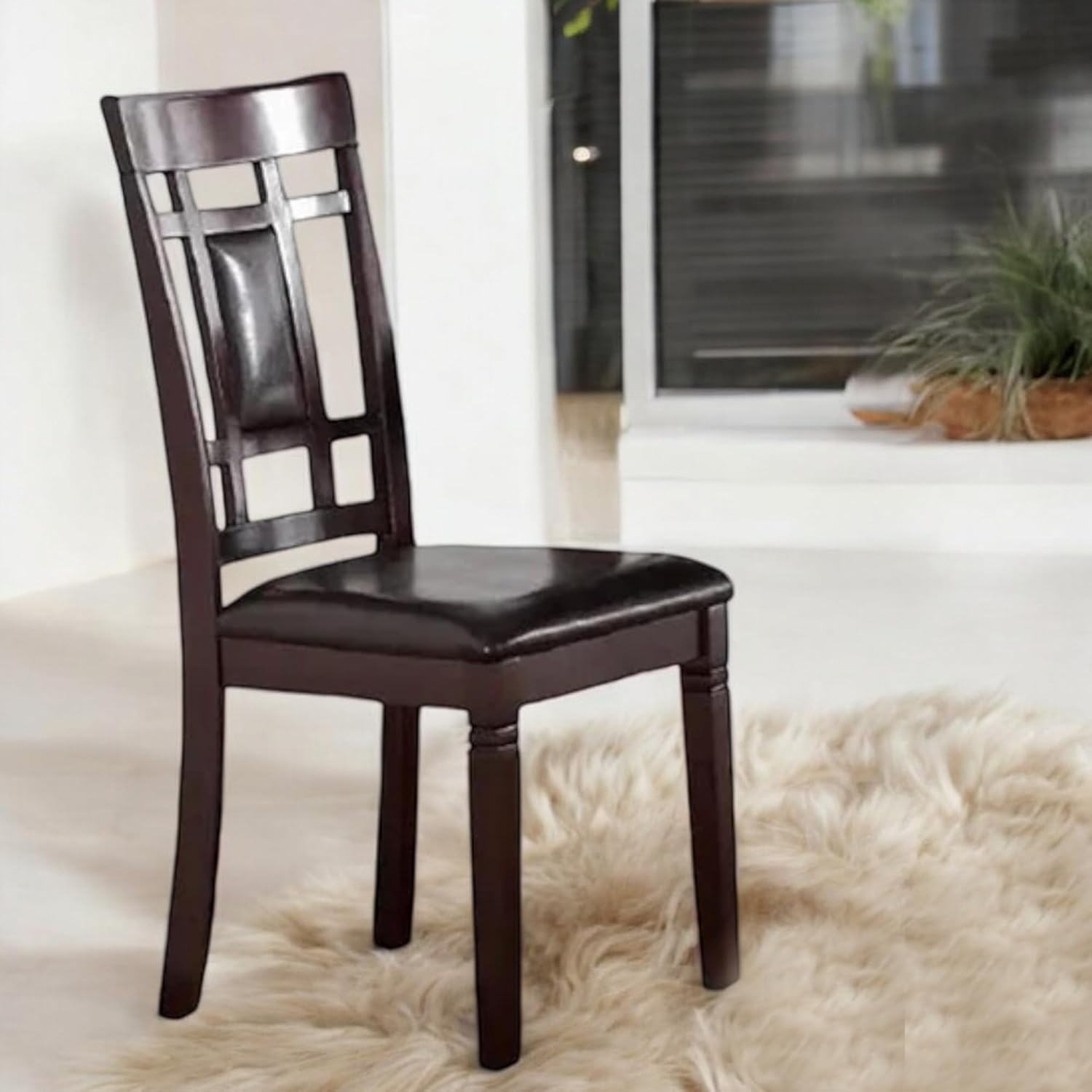 Elegant Espresso Finish 7 Piece Dining Set with Leather Seats