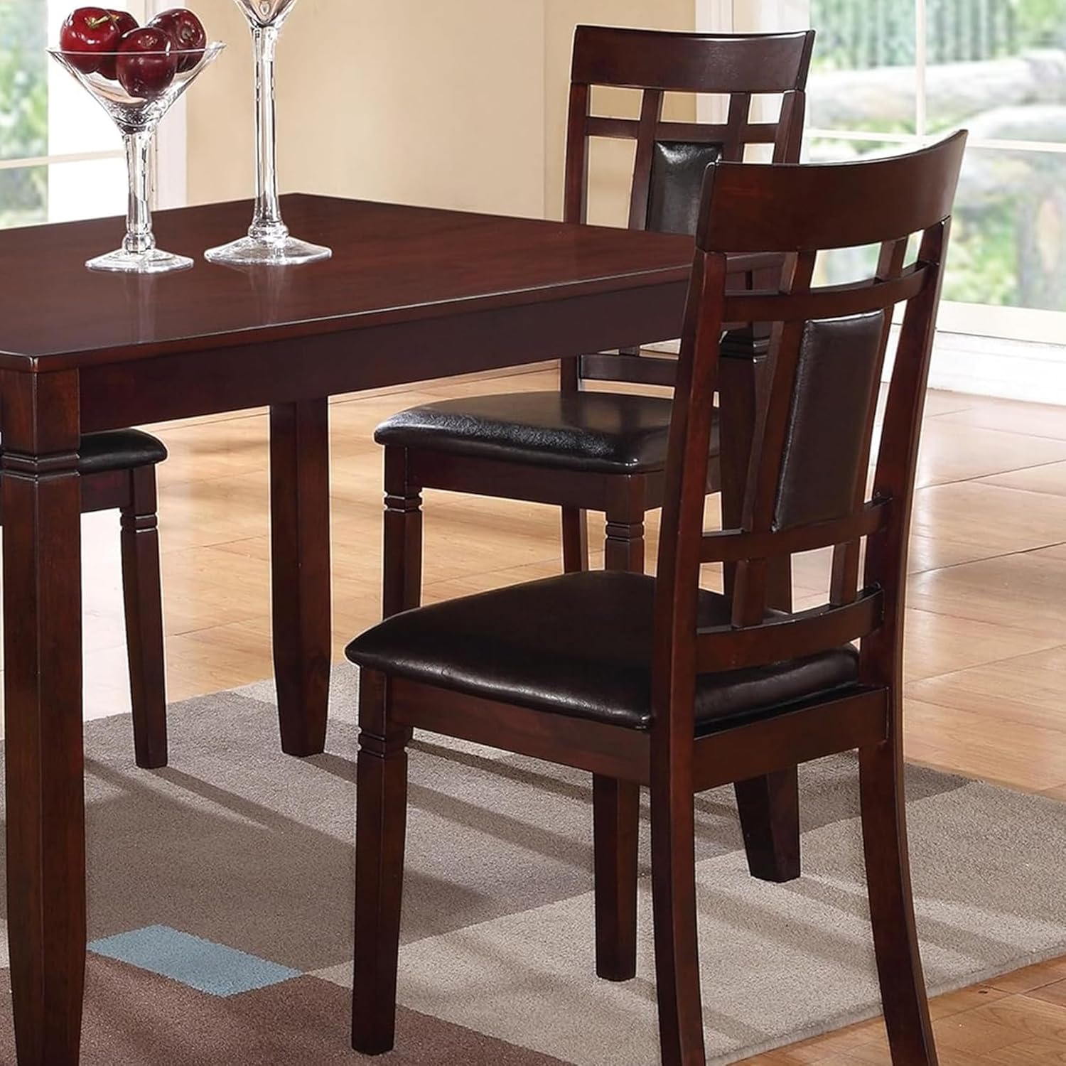 Elegant Espresso Finish 7 Piece Dining Set with Leather Seats