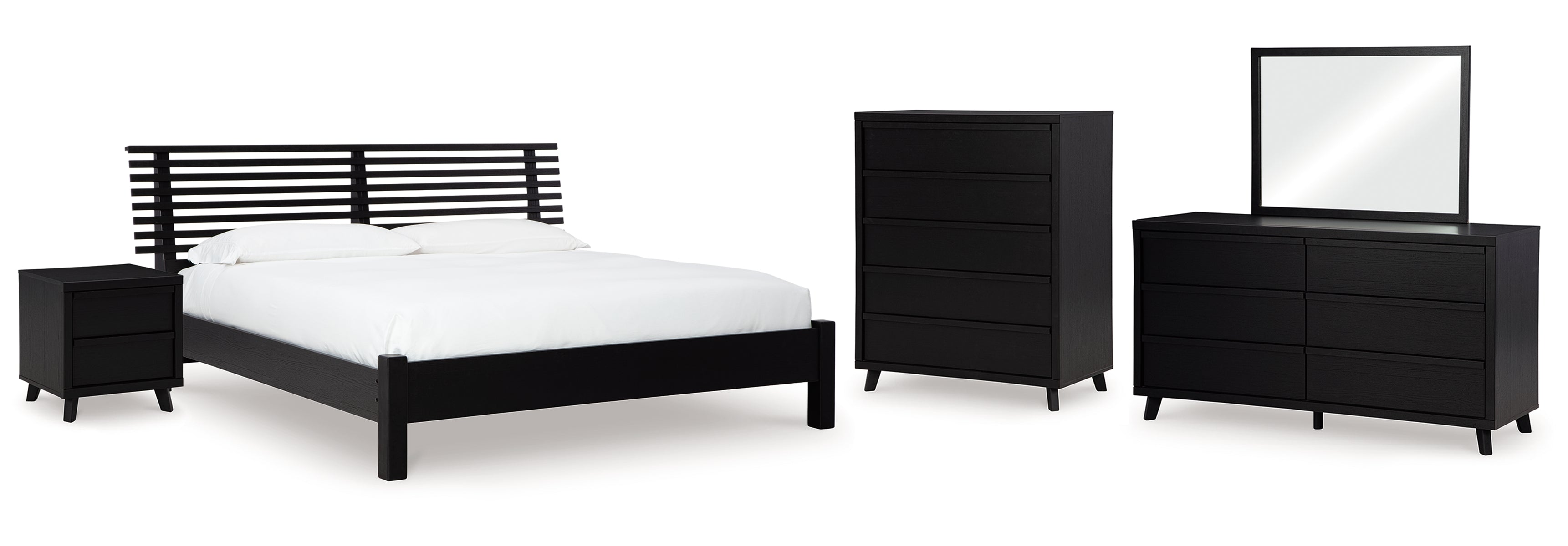 Danziar King Panel Bed with Mirrored Dresser, Chest and Nightstand
