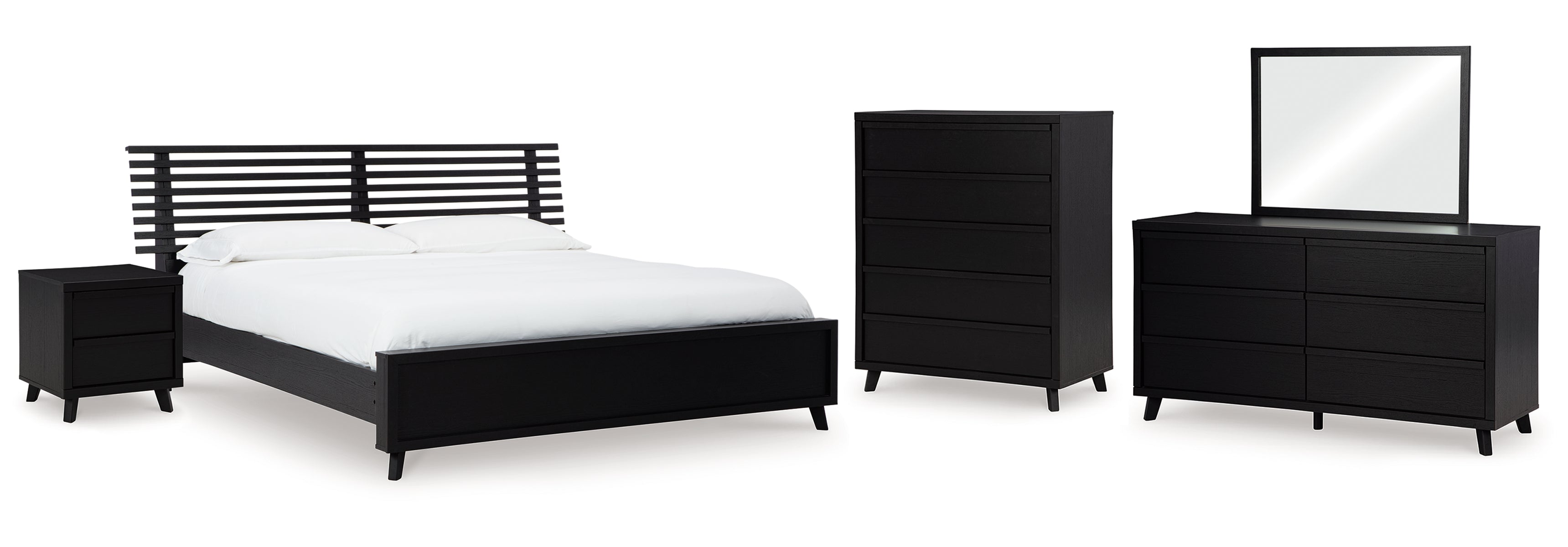Danziar Queen Panel Bed with Mirrored Dresser, Chest and Nightstand
