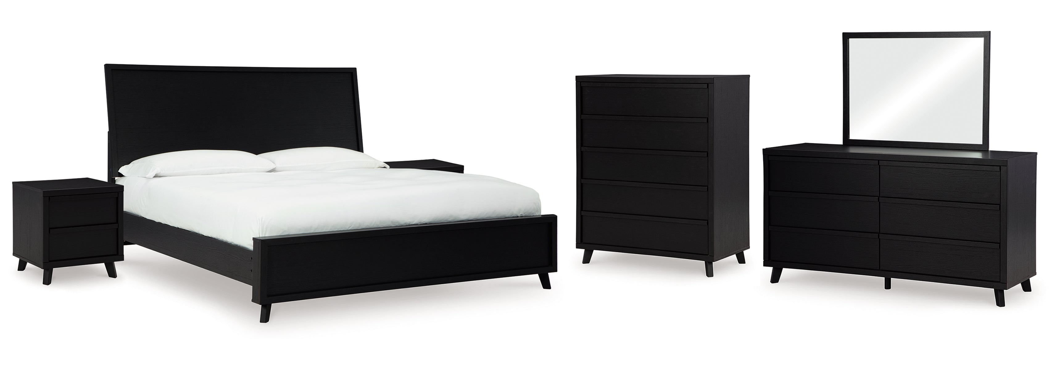 Danziar Queen Panel Bed with Mirrored Dresser, Chest and 2 Nightstands