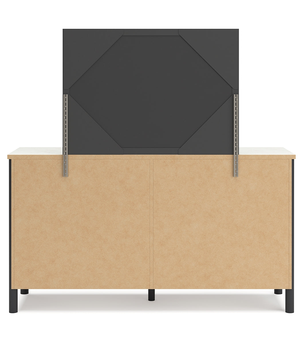 Cadmori Full Upholstered Panel Bed with Mirrored Dresser and Nightstand