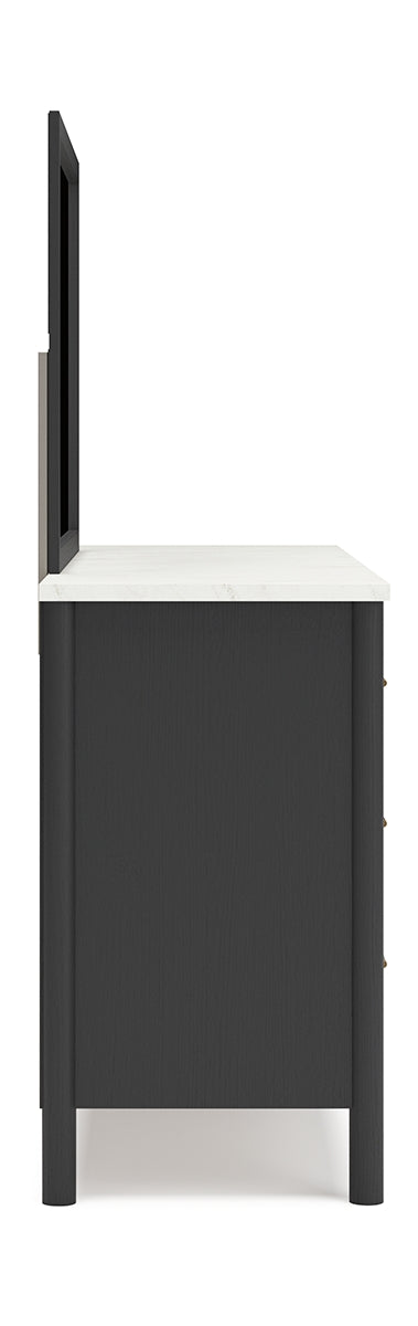 Cadmori Full Upholstered Panel Bed with Mirrored Dresser and Nightstand