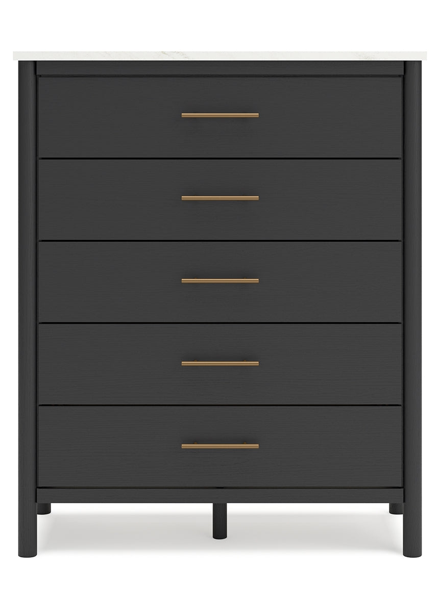 Cadmori King Upholstered Panel Bed with Mirrored Dresser and Chest