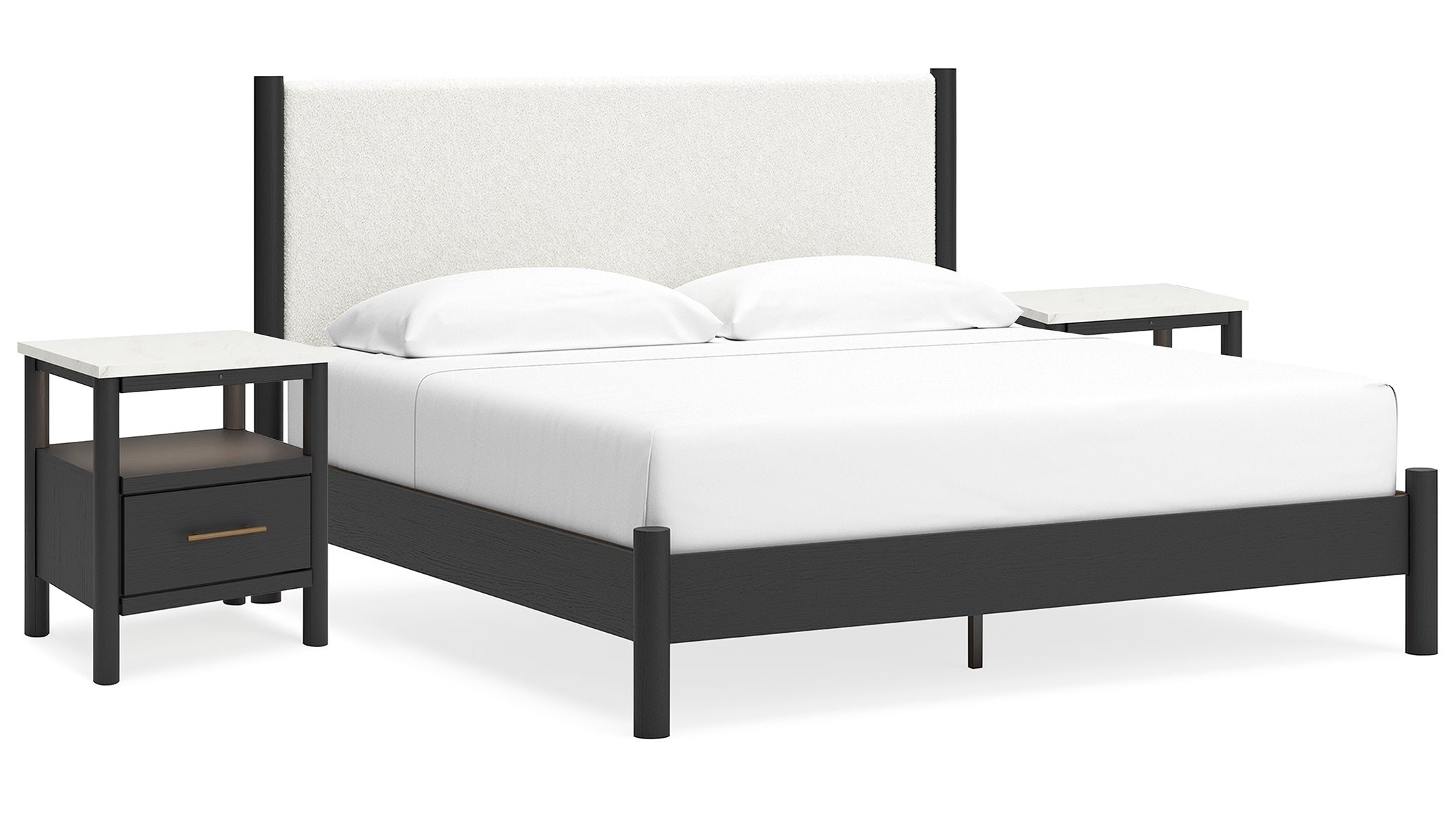 Cadmori King Upholstered Panel Bed with 2 Nightstands