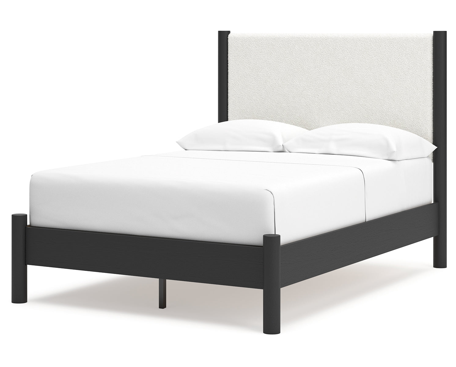 Cadmori Full Upholstered Panel Bed with Mirrored Dresser and Nightstand