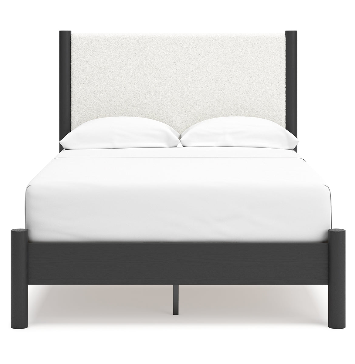 Cadmori Full Upholstered Panel Bed with Mirrored Dresser and Nightstand