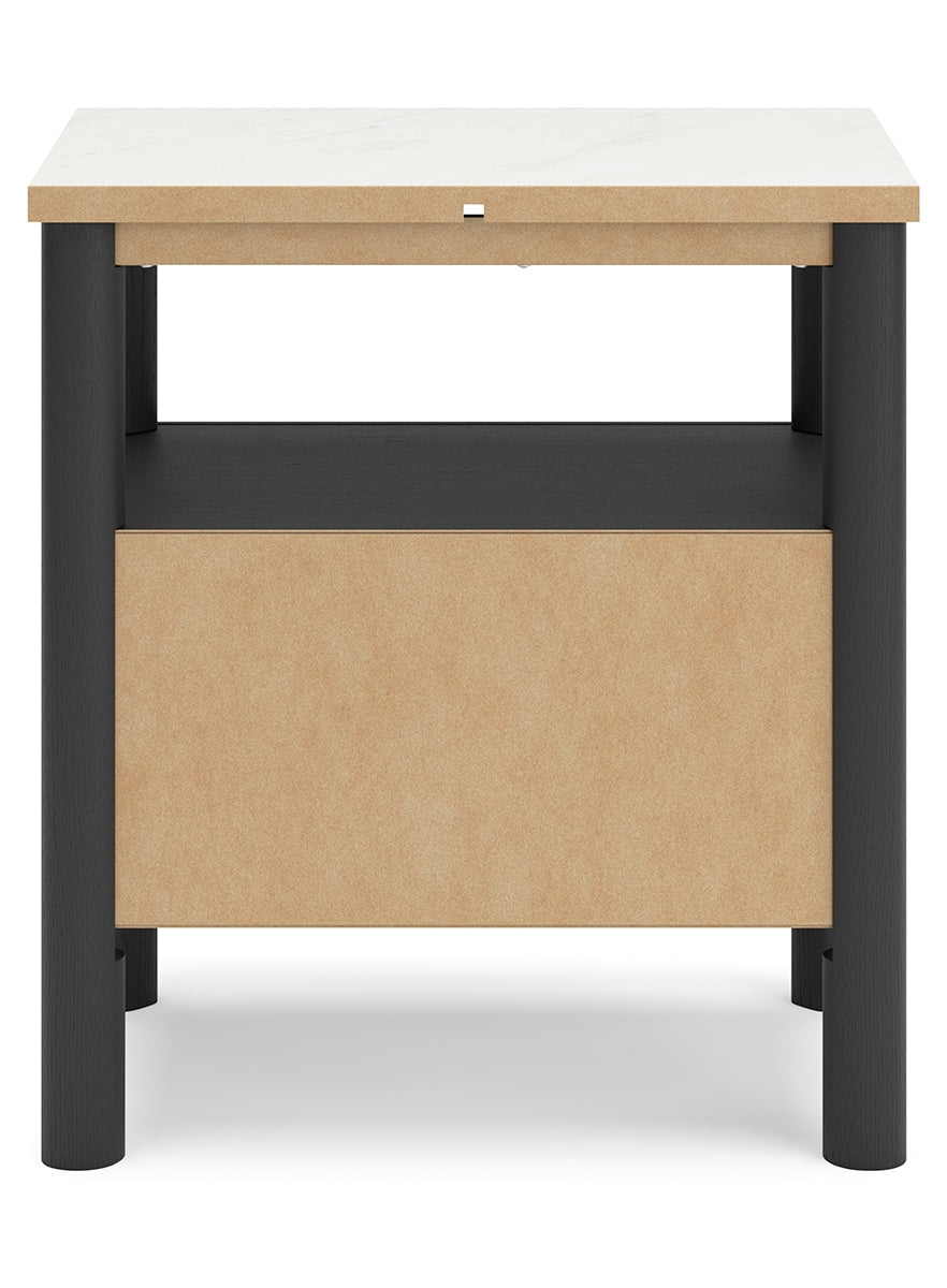 Cadmori King Upholstered Panel Bed with Mirrored Dresser, Chest and Nightstand