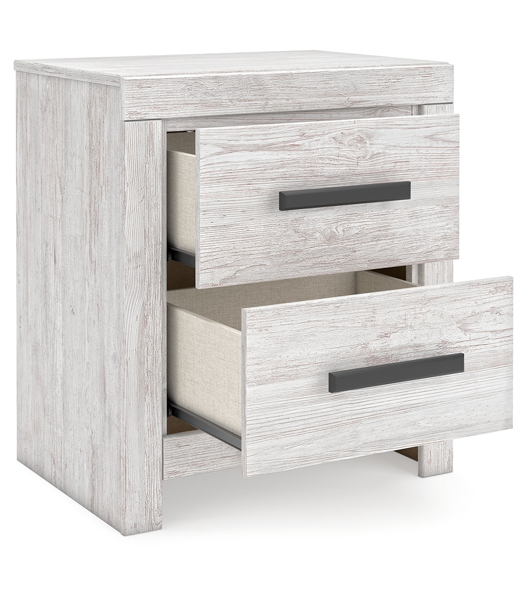 Cayboni King Panel Bed with Mirrored Dresser and Nightstand