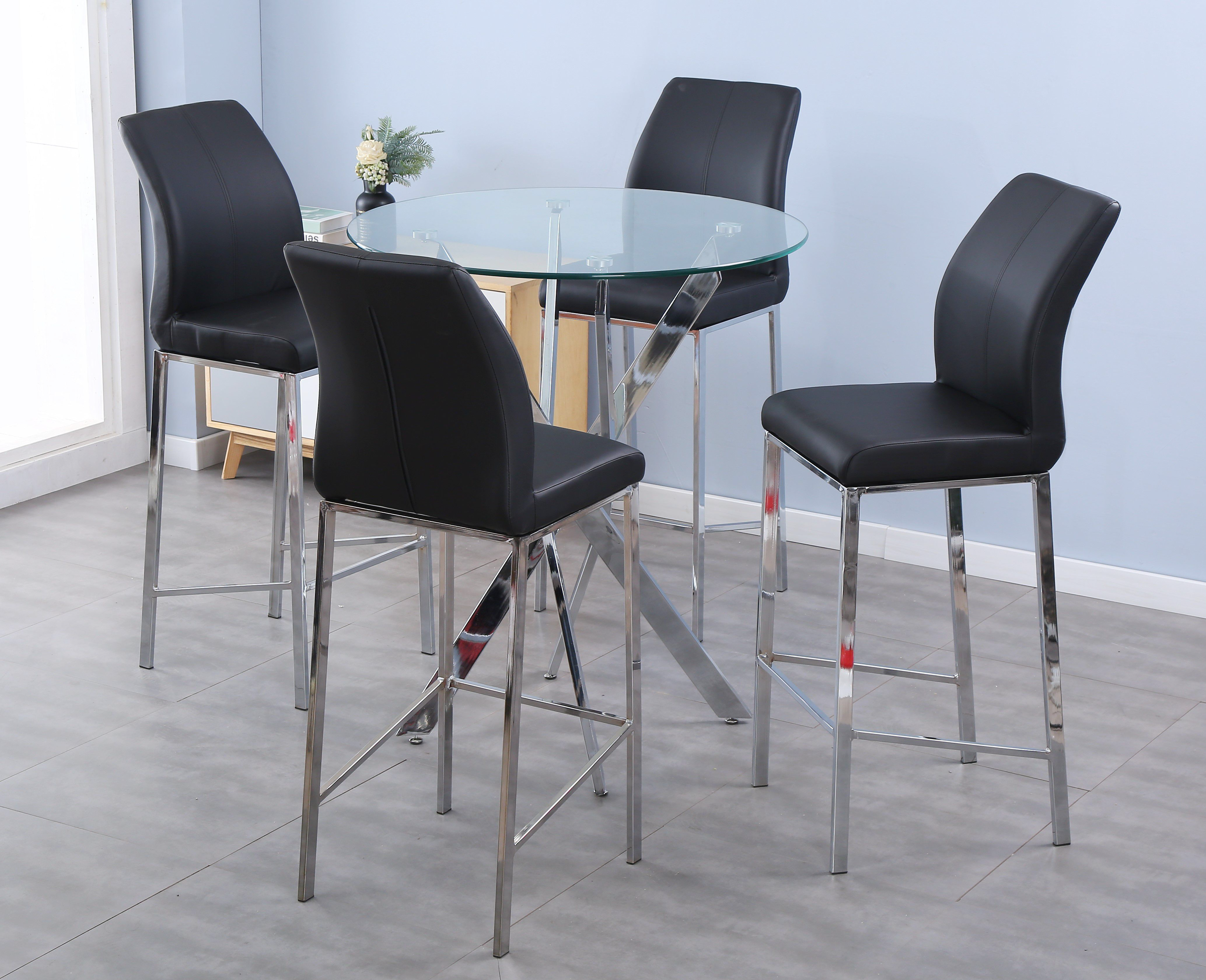 Chic Genie Glass Top Bar Table with Ron Barstool