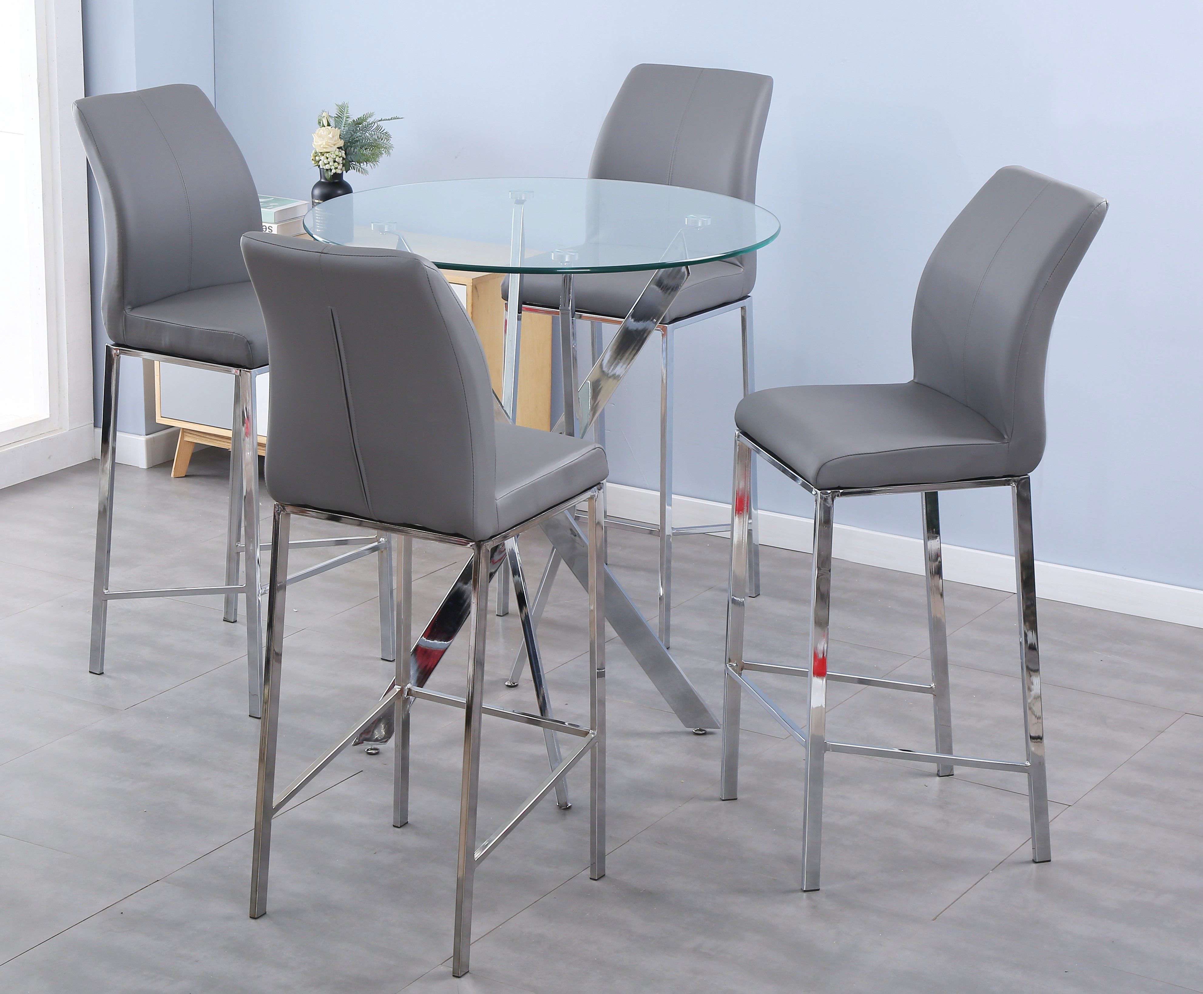 Chic Genie Glass Top Bar Table with Ron Barstool