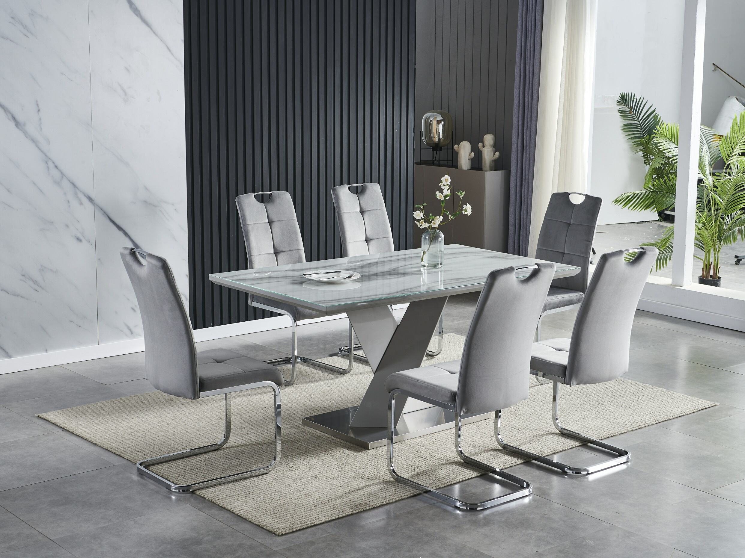 Chic Marble Illusion Dining Table with Versatile Seating Options