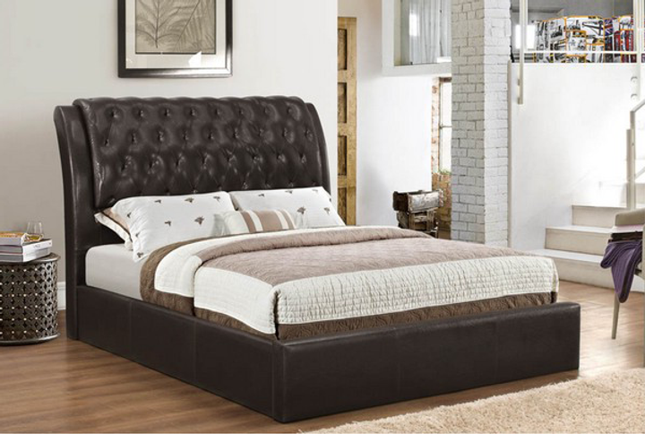 Luxurious Espresso Upholstered Bed with Tufted Headboard – Available in King and Queen