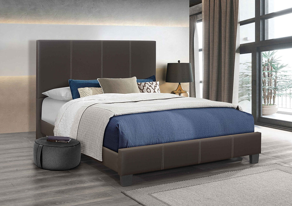 Modern Brown PU Upholstered Bed with Elegant Stitching – Available in Queen and Double Sizes
