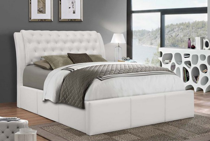 Elegant White Upholstered King Bed with Tufted Headboard
