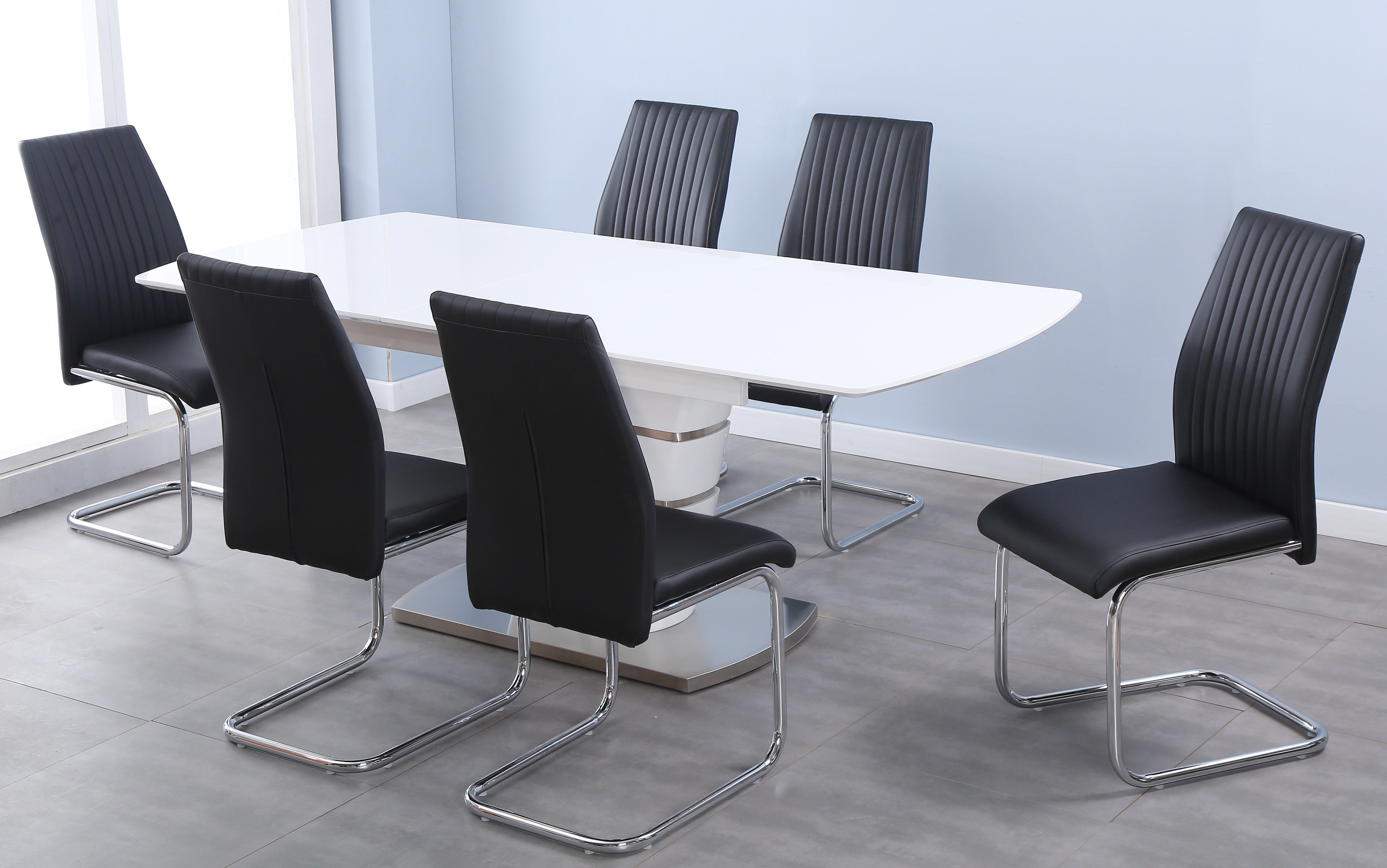 Modern Minimalist Dining Table with Trio-Tone Chrome Chairs