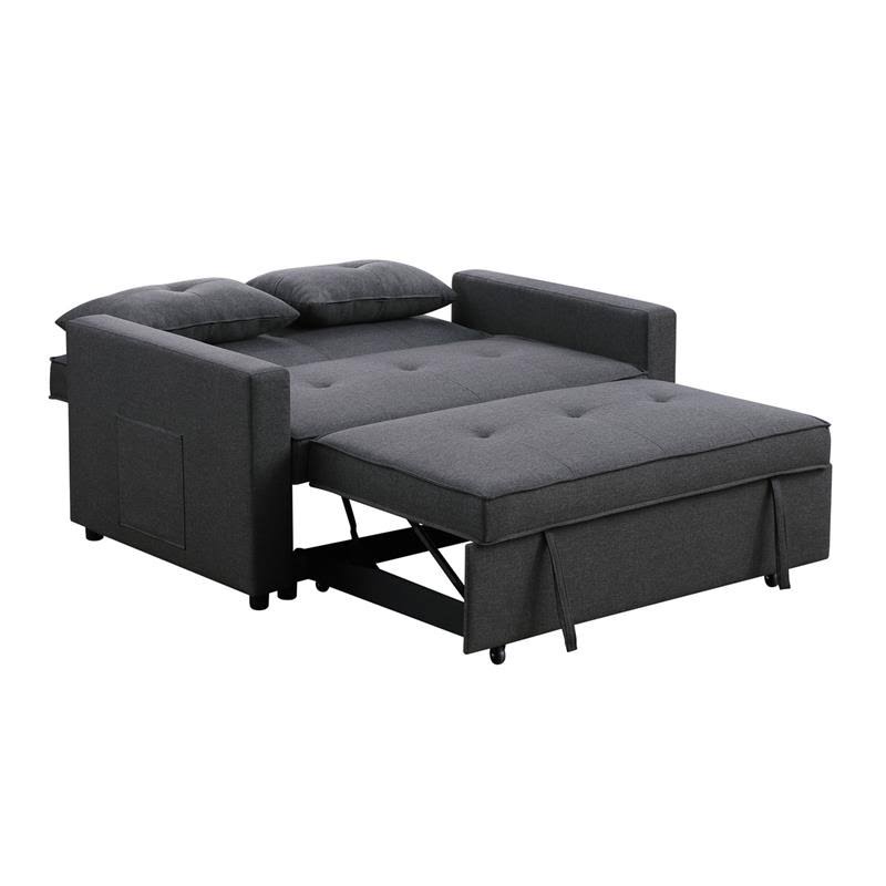 Sleek Dark Gray Linen Sleeper Sofa with Reclining Feature