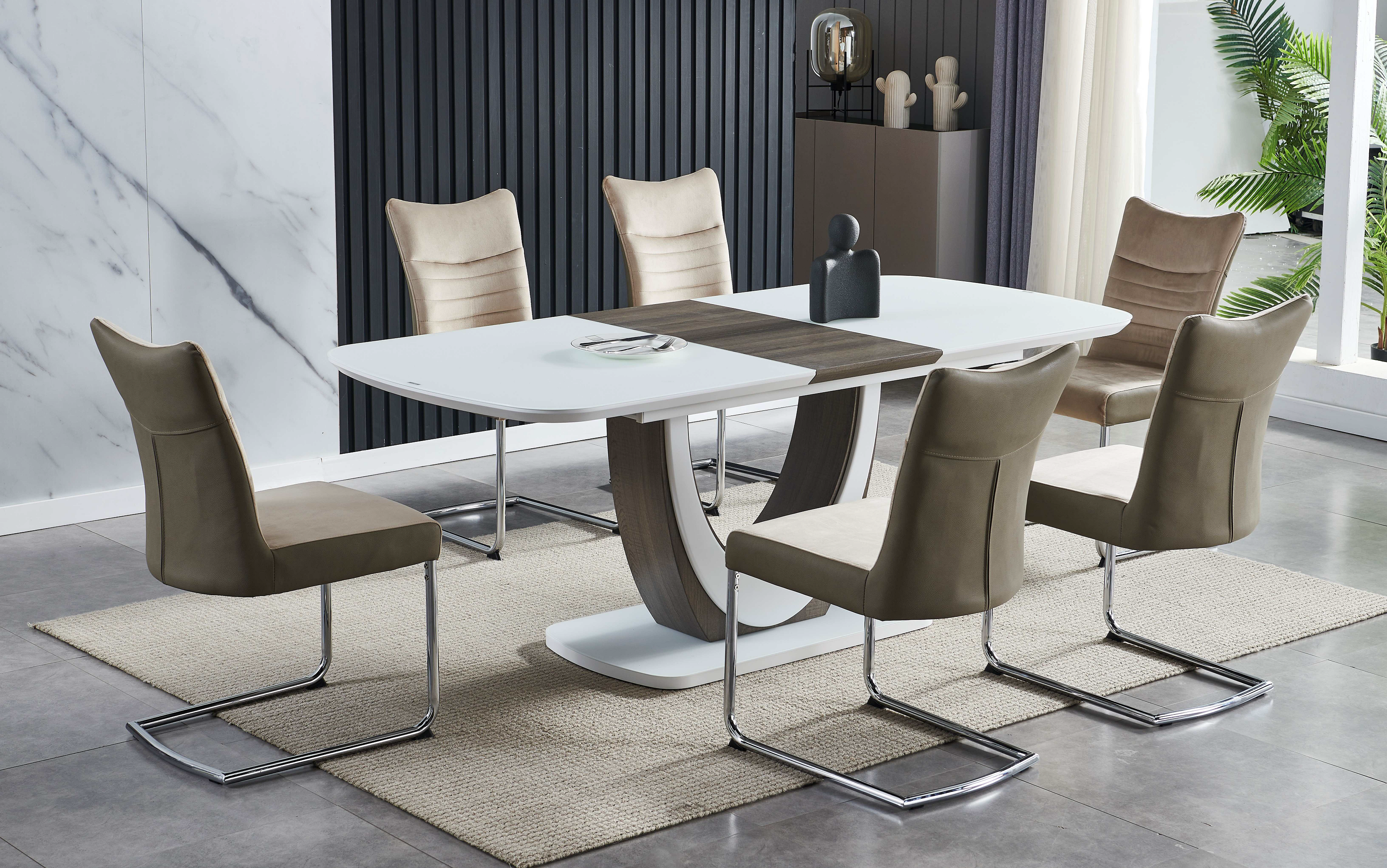 Chic Elegance Dining Set with Velvet and Faux Leather Chairs