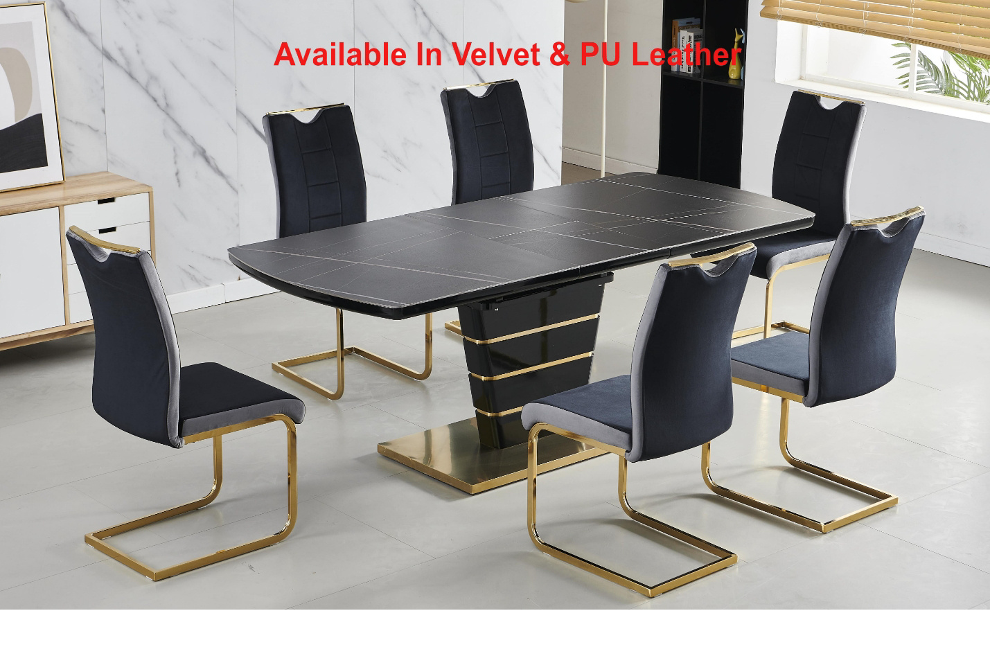 Sleek Silhouette Dining Set with Velvet and Faux Leather Options