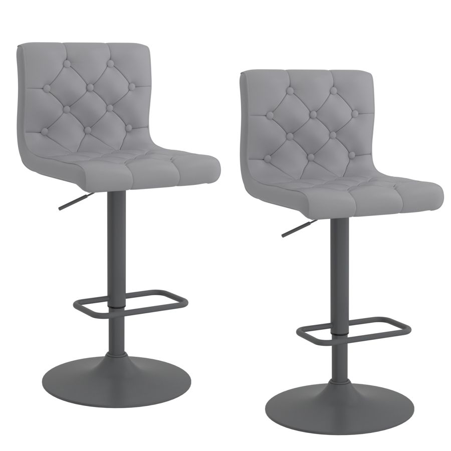 Dex Air Lift Stool, set of 2 in Grey Faux Leather