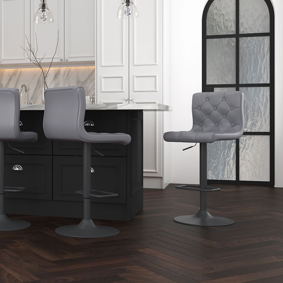 Dex Air Lift Stool, set of 2 in Grey Faux Leather