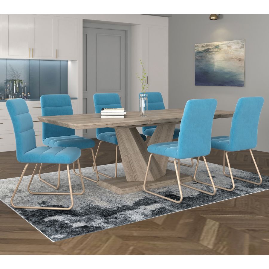 Livia 7pc Dining Set, Oak/Aqua