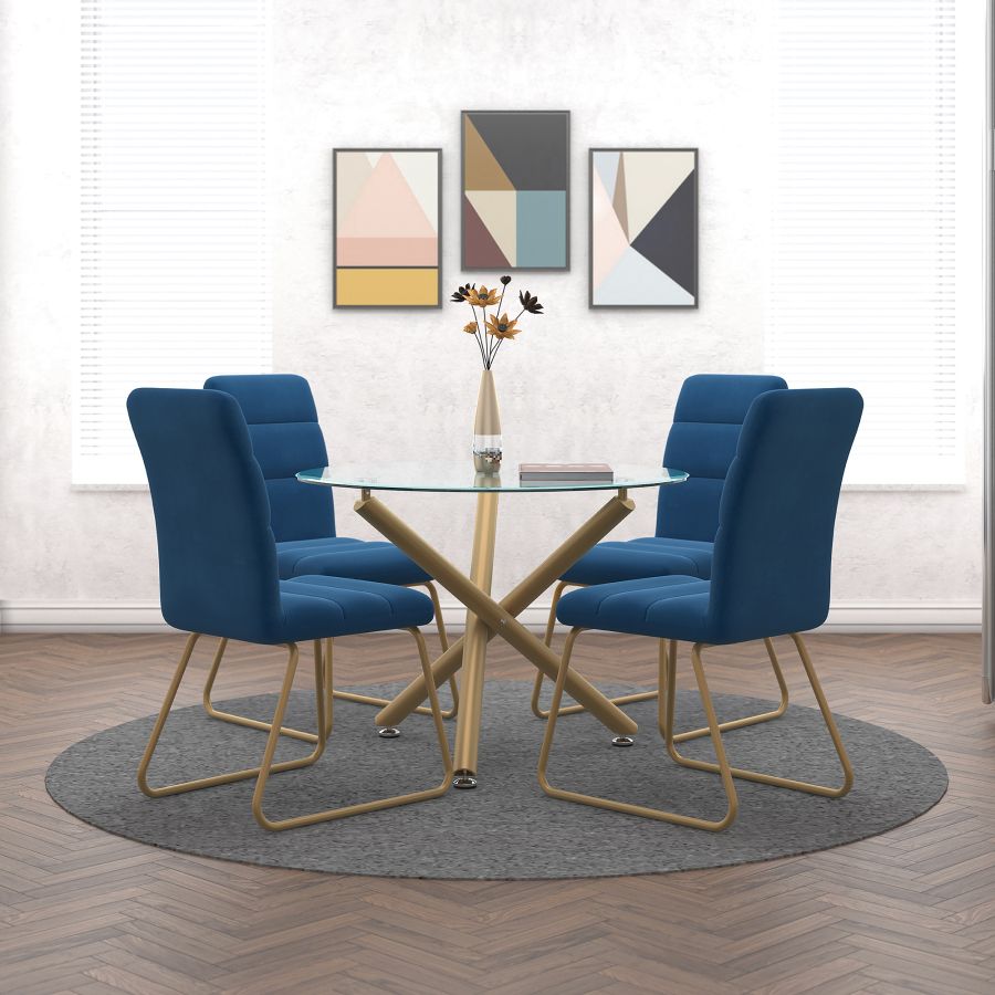 Carmilla/Livia 5pc Dining Set, Gold/Blue