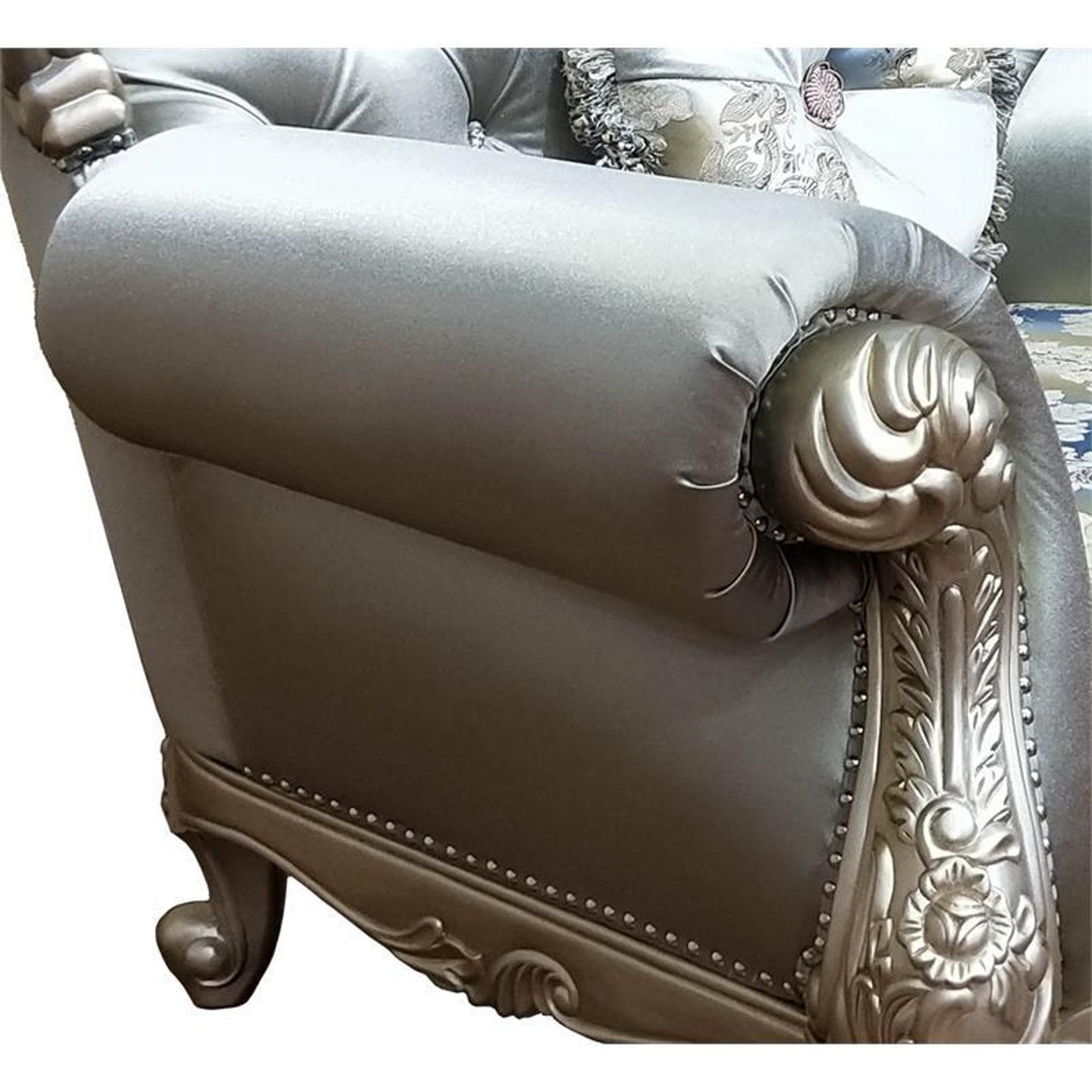Silver Finish Wood Sofa Set 3Pcs Transitional