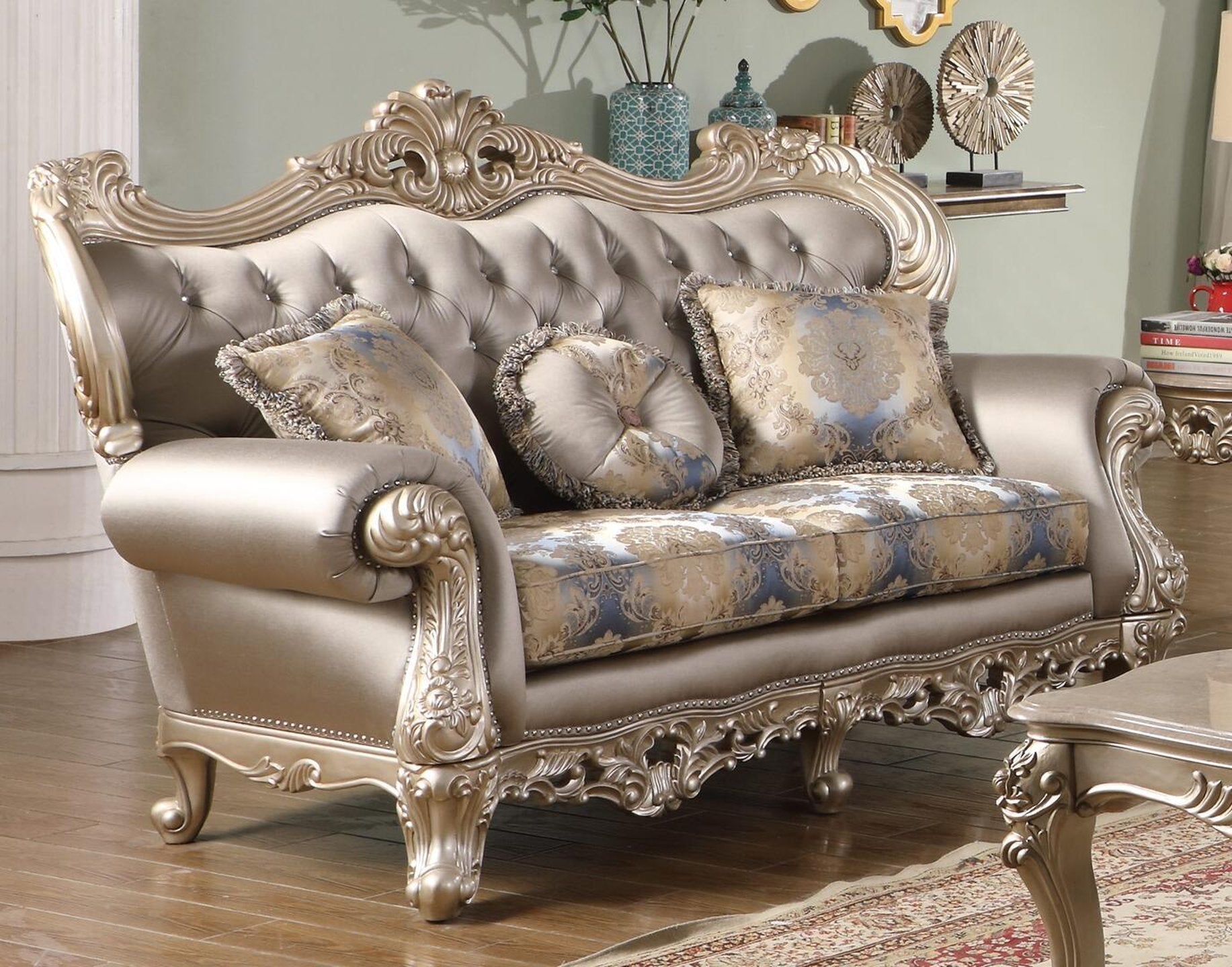 Silver Finish Wood Sofa Set 3Pcs Transitional