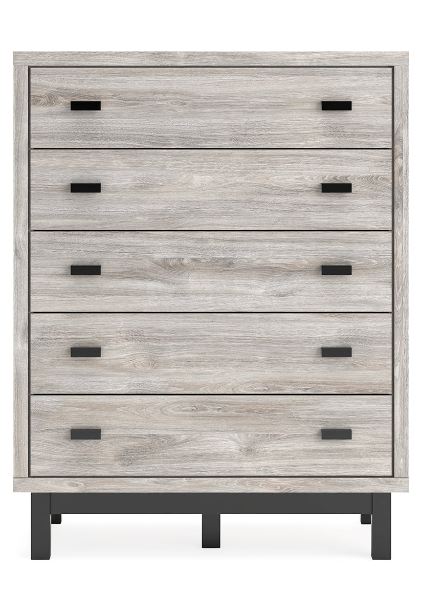 Vessalli Queen Panel Bed with Mirrored Dresser and Chest