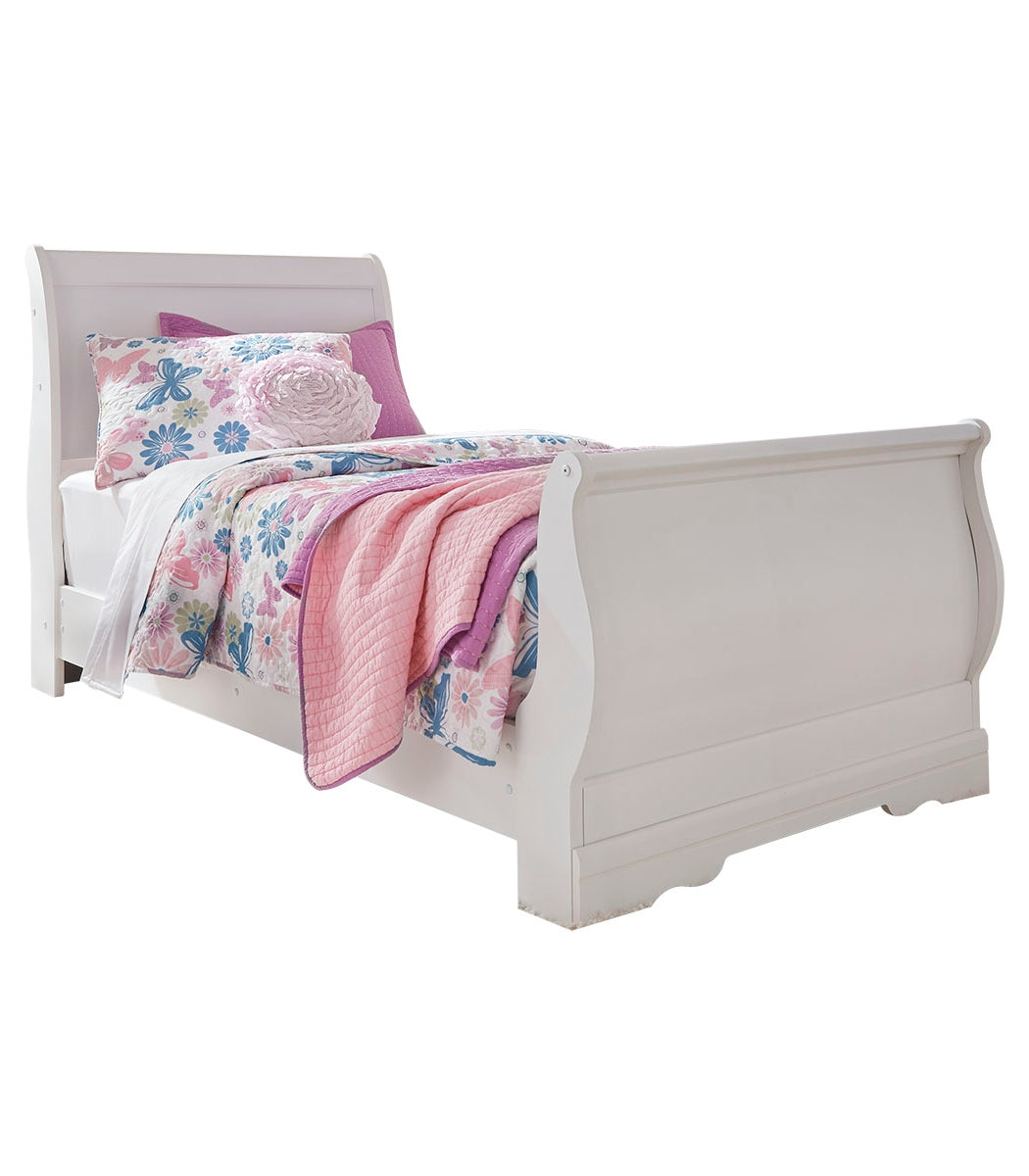 Anarasia Twin Sleigh Bed with Mirrored Dresser