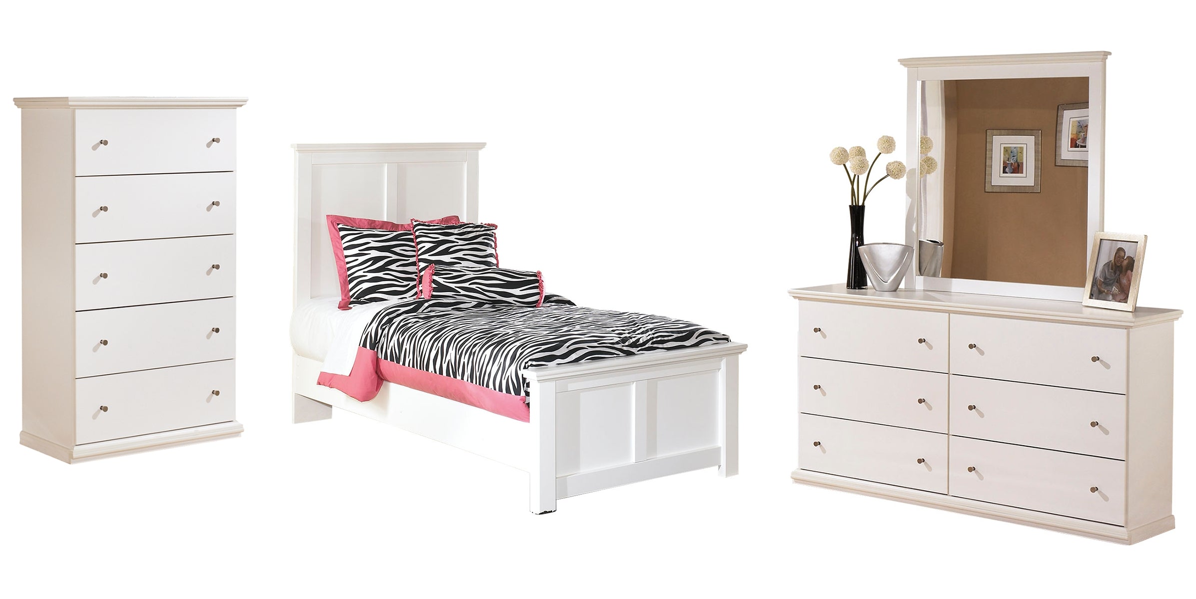 Bostwick Shoals Twin Panel Bed with Mirrored Dresser and 2 Nightstands